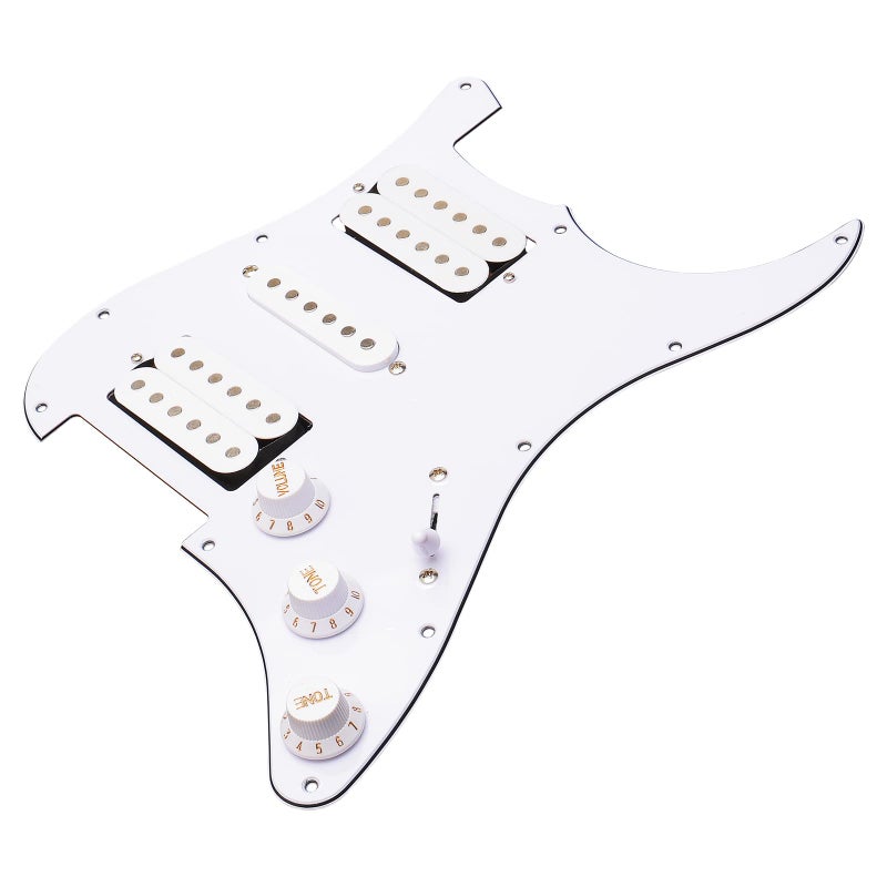 JIUWU 3Ply White Loaded Pickguard Pre-Wired HSH Pickguard Pickups Fits for Fender Strat Style - Image 1